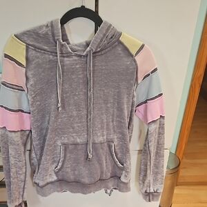 Pink Rose Gray Hooded Sweater  Set with Pastel Pink, Blue & Yellow Accents